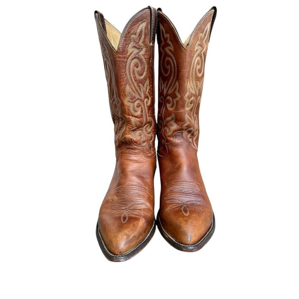 Men's Vintage Double H Heritage West Brown Leather Cowboy Boots 9.5